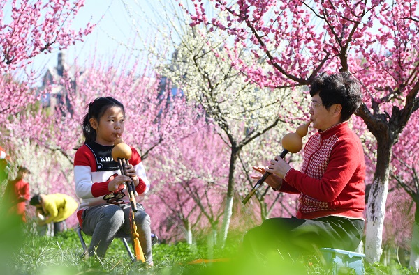 4市民在金斗公园梅林下吹奏葫芦丝 (2).JPG